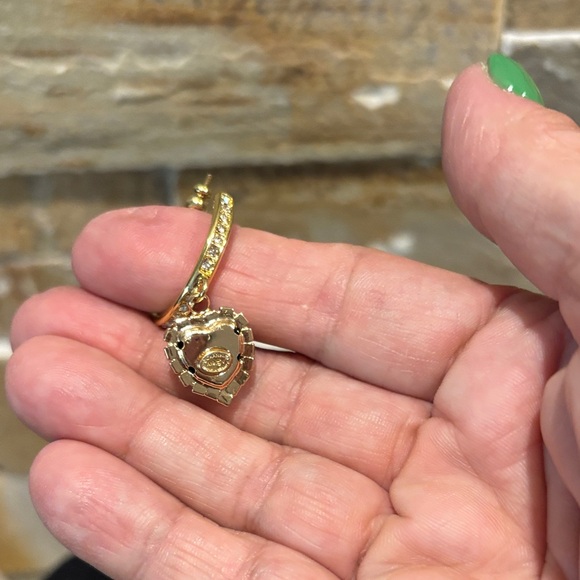 Gold-Tone Heart Drop Earrings with Black Enamel and Crystals - Picture 5 of 5